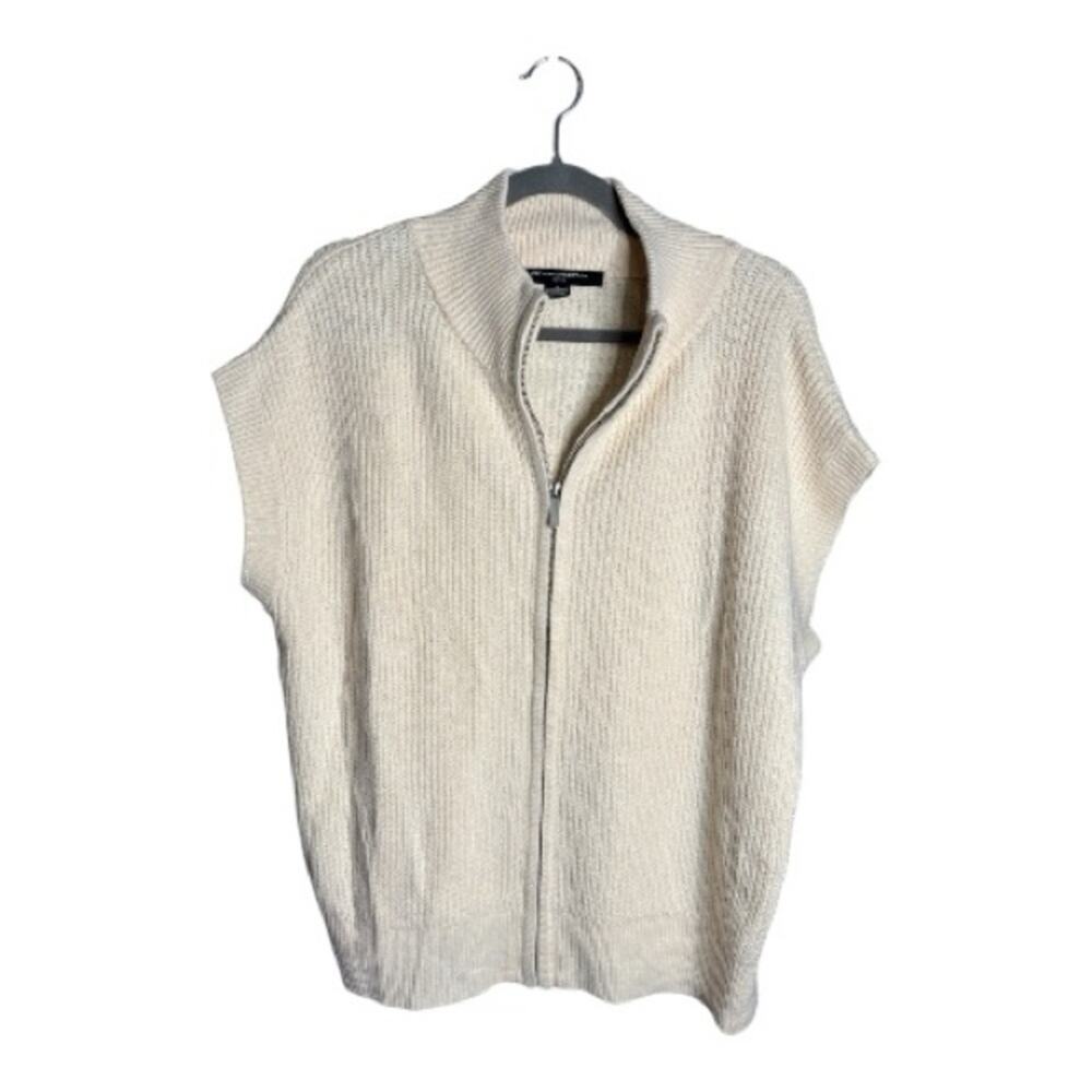 French Connection White Zip Front Sleeveless Knit Sweater Small